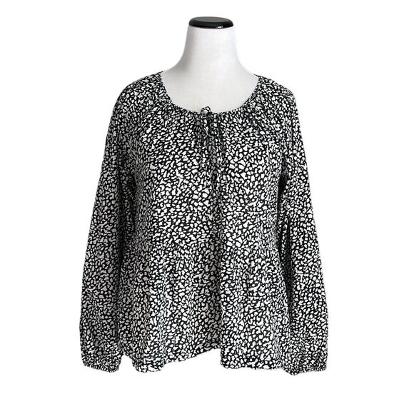 GAP Women’s Tie-Front Scoop Neck Animal Print Peplum Top Black Size M Tall - Picture 1 of 14